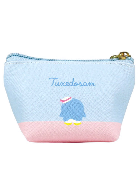 Sanrio Tuxedo Sam Big Face Mini Coin Pouch in blue with full-front Tuxedo Sam face on soft plush mini coin pouch — back view