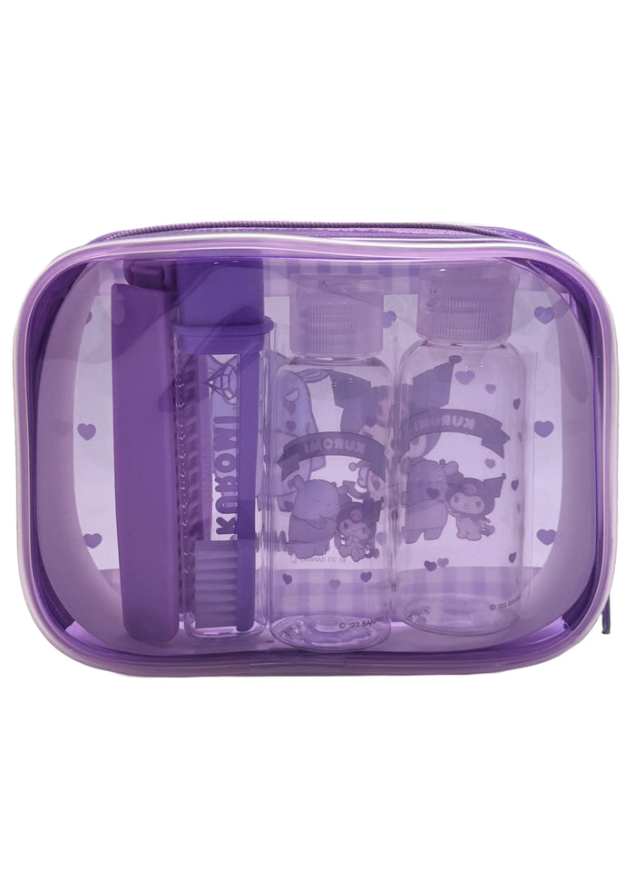 Sanrio X Skater Kuromi 5PC Travel Set in purple with Kuromi travel accessories set including pouches and travel containers — back view