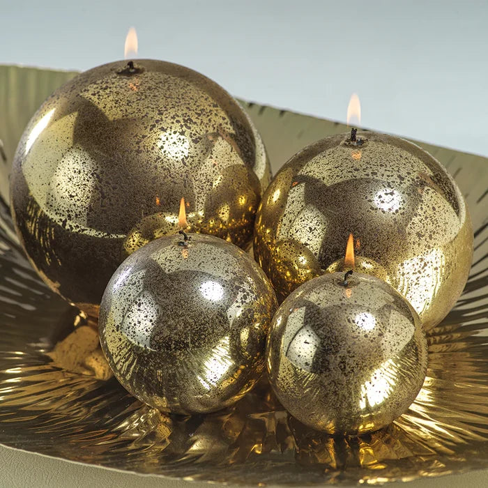 SHINY METALLIC BALL CANDLE- ANTIQUE GOLD/6"