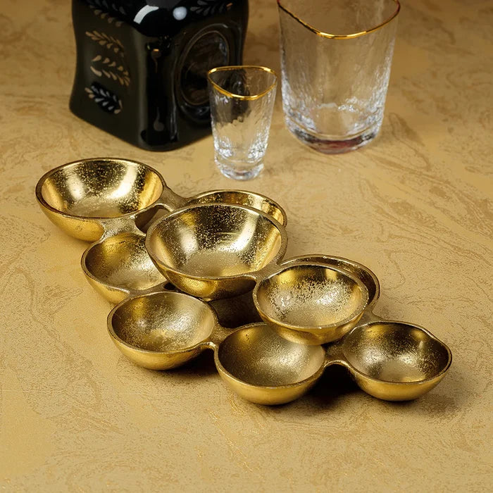 SMALL CLUSTER OF NINE SERVING BOWLS - DARK GOLD