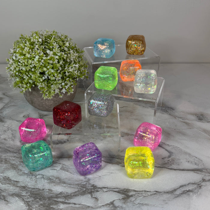 Squishy Toy - Rounded Glitter Cube