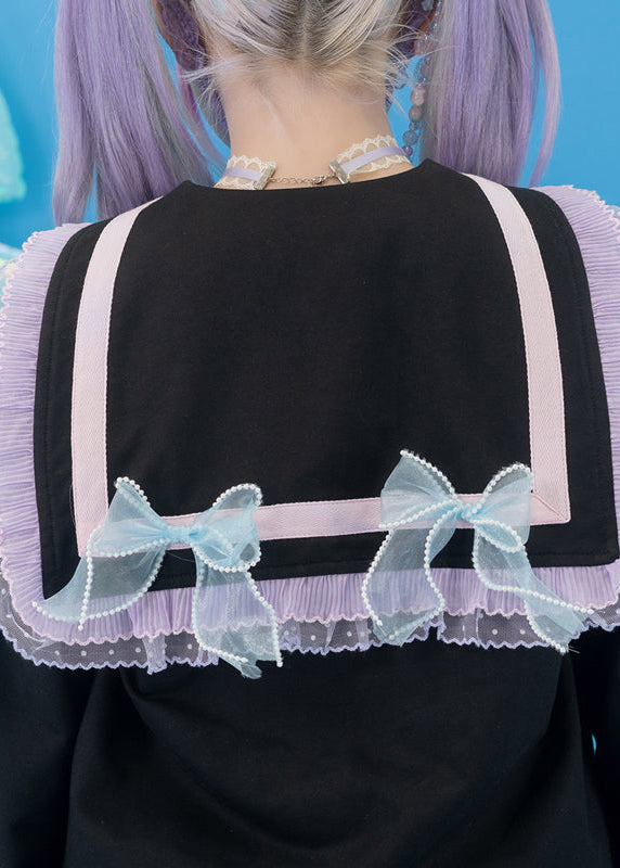 ACDC Rag Sugar Aquarium Sailor Black Purple Zip Up Jacket in black with pastel purple sailor collar on rave festival jacket — collar detail