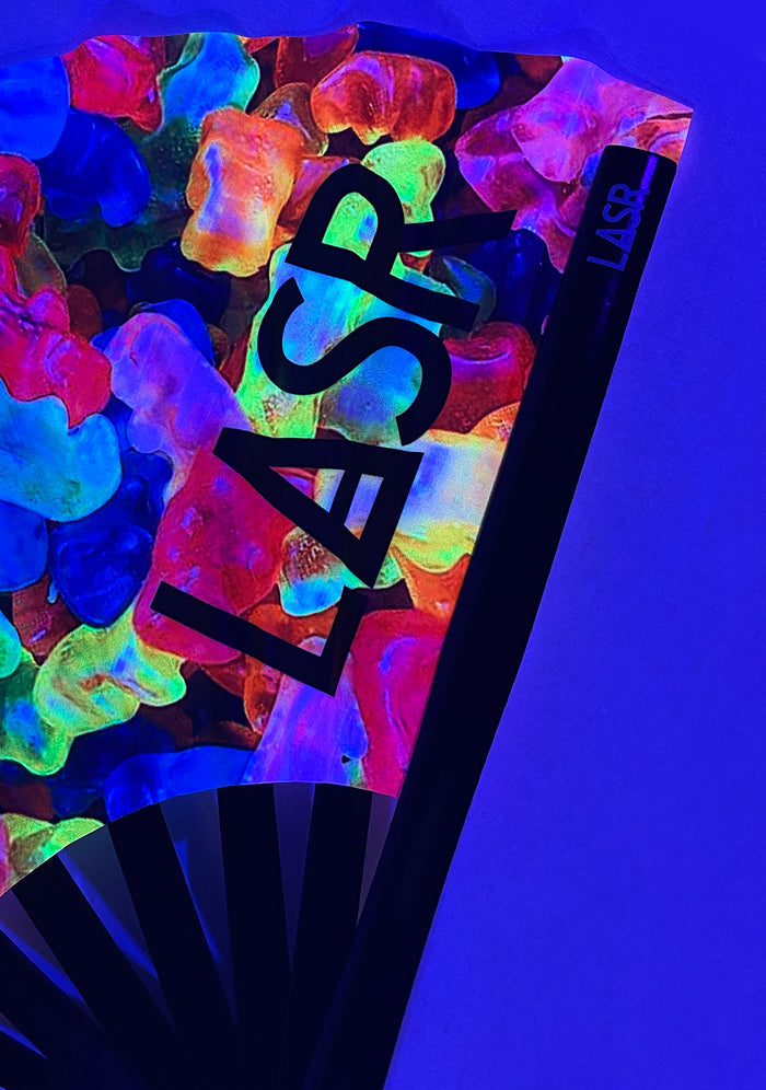 LASR Sugar High Gummy Bear UV Reactive Rave Fan — product view