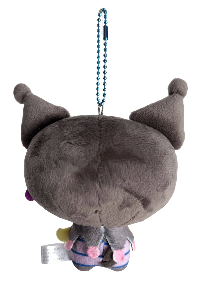 Bandai Tamagotchi x Sanrio Melodycchi Kuromi Cosplay Plush Mascot Keychain in black with chibi Melodycchi in Kuromi cosplay design — back view