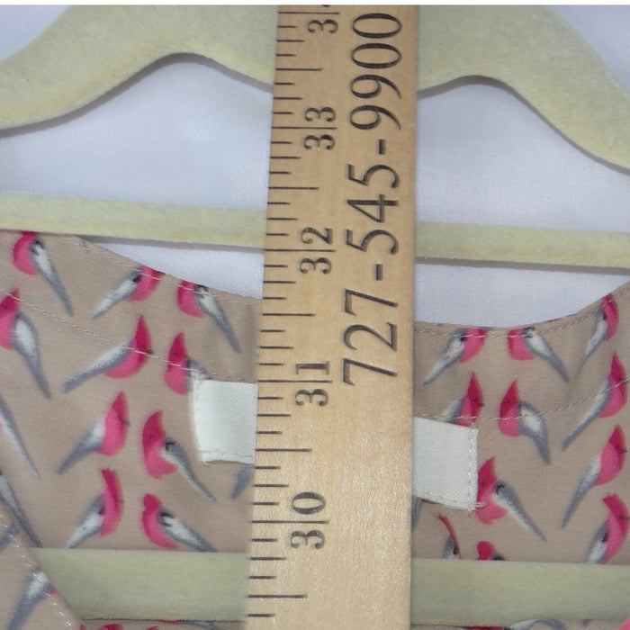 Umgee USA Womens Tan Pink Bird Print V Neck Button Front Elastic Waist Dress M4