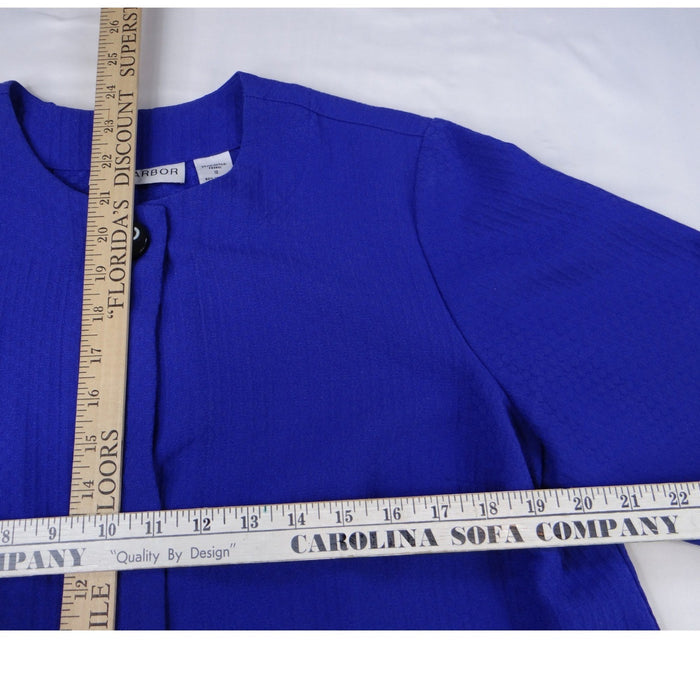 Vintage Beautiful Sag Harbor Blue Textured Open Front Short Sleeve Jacket Sz 123