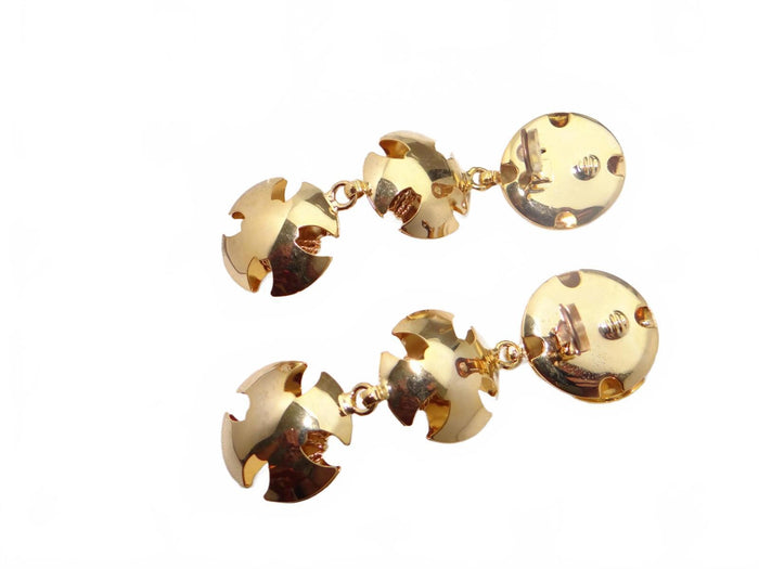 Vintage Gold Tone Triple Disc Drop Earrings4