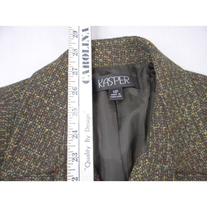 Vintage Kasper Women 14P Tweed Blazer Jacket Olive Green Brown Earth Tone Sz 145