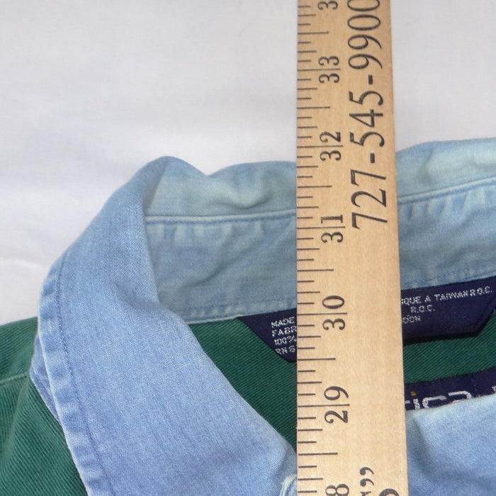 Vintage Nautica 90s Mens Green Cotton Twill Denim Collar Button Down Shirt L7