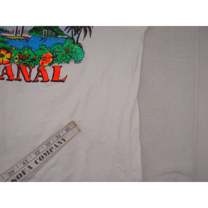 Vintage Panama Canal Graphic T Shirt White Short Sleeve Tropical Souvenir Mens L7