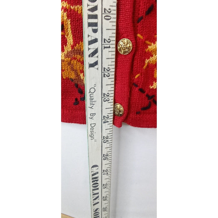 Vintage Susan Bristol Red Embroidered V Neck Button Sleeveless Vest Femme L6