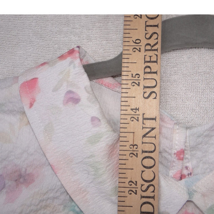 VTG Floral Peter Pan Collar Blouse Short Sleeve Pastel Watercolor Textured Top L4