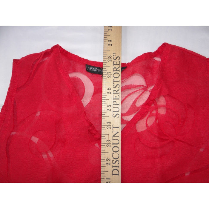 VTG Mirror Image Red Floral Burnout Sleeveless Tunic Sharkbite Hem Top Women M5