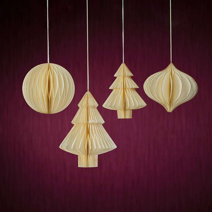 WISH PAPER SMALL DECORATIVE BALL ORNAMENT - IVORY WITH GOLD GLITTER EDGES