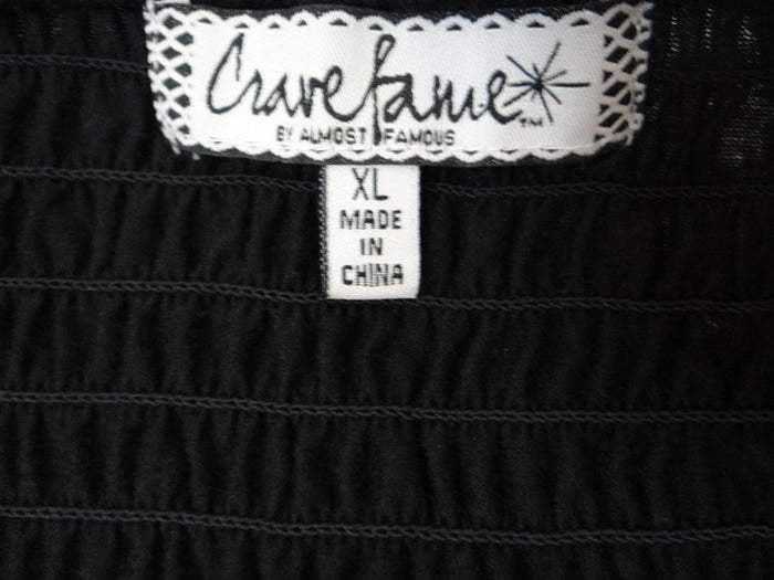Y2K Crave Fame Black Off Shoulder Smocked Top with White Floral Embroidery XL6