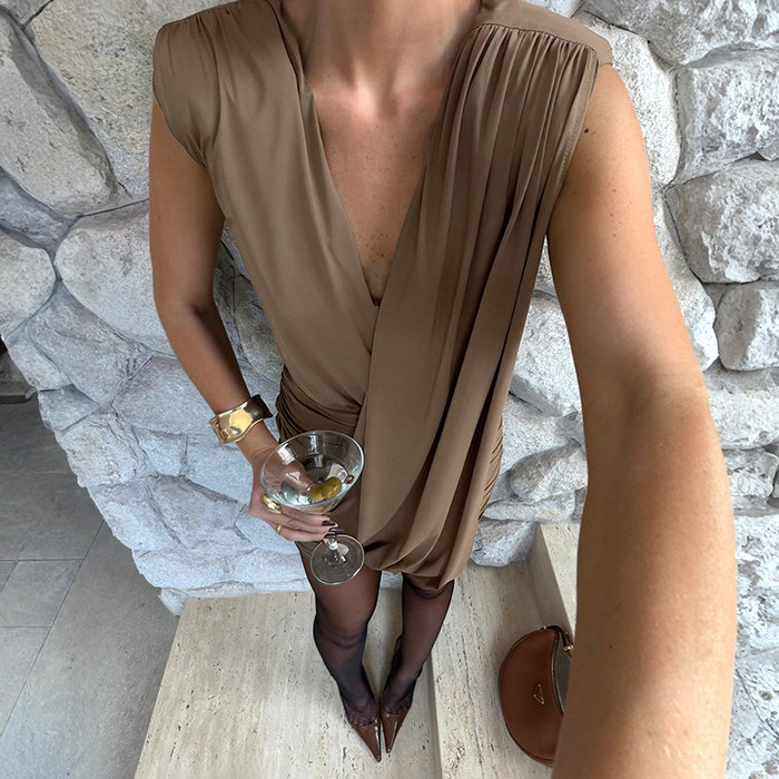 Zorene Drape Mini Dress - Khaki
