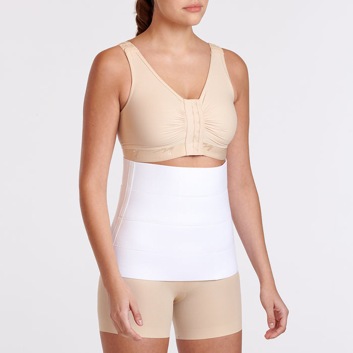 Marena Recovery style AB4X abdominal binder shown from the side on a female model.