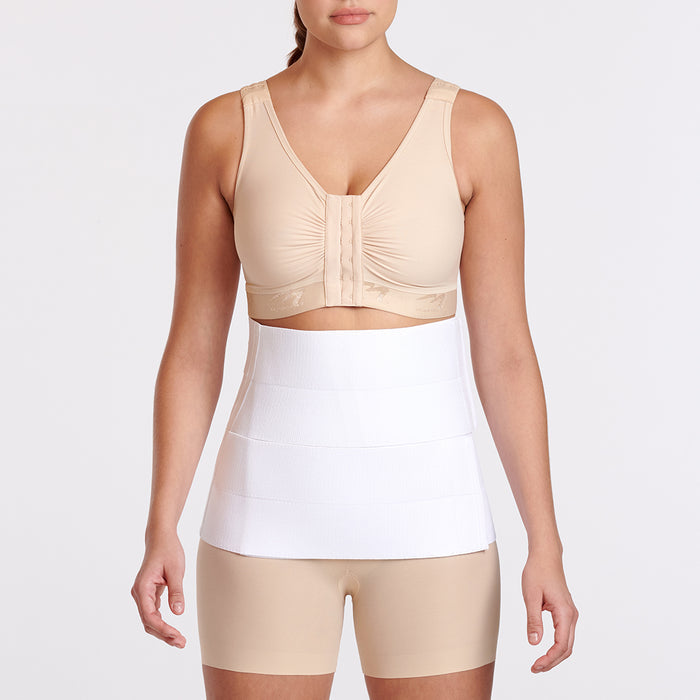 Marena Recovery style AB4S2 abdominal binder shown from the front on a female model.