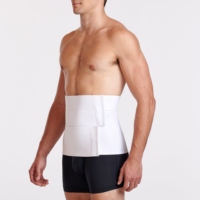Marena Recovery style AB4S2 abdominal binder shown from the side on a male model.
