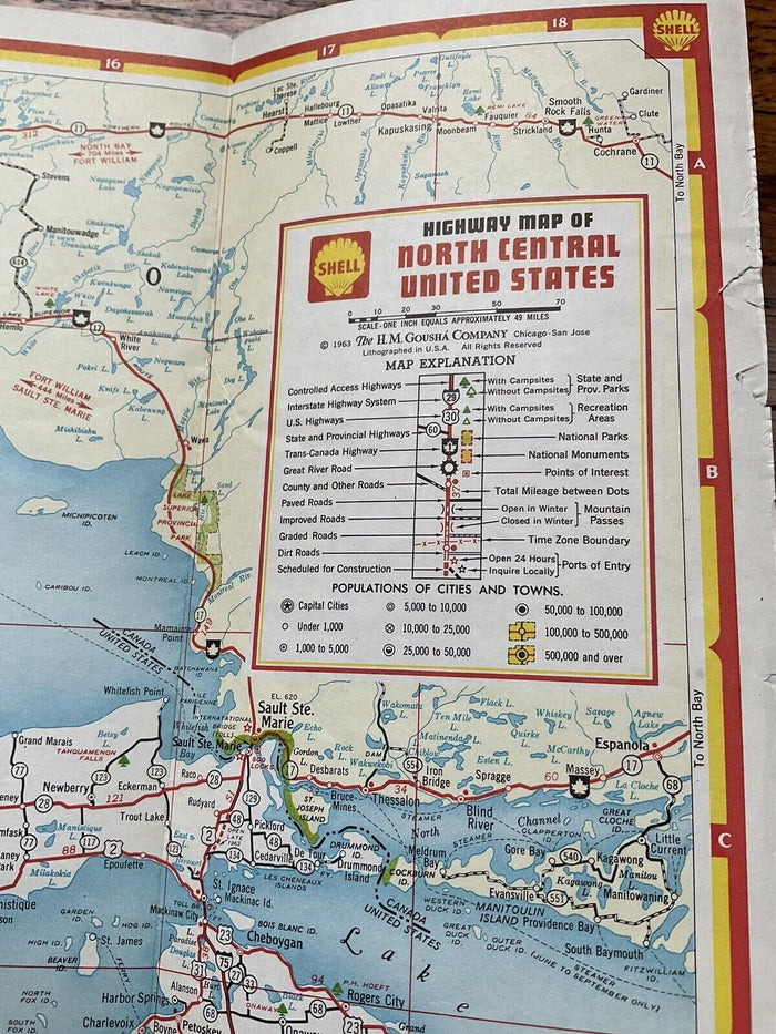 1963 Shell North Central United States Highway Transportation Travel Road Map