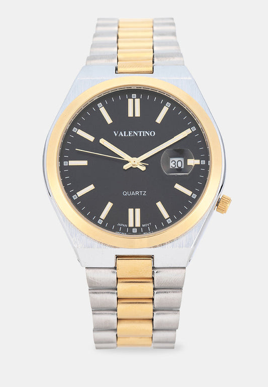 Valentino 20122584-TWO TONE-BLACK DIAL Analog Stainless Band Watch for Men-Watch Portal Philippines