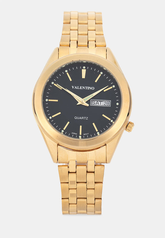 Valentino 20122590-GOLD-BLACK DIAL Analog Stainless Band Watch for Men-Watch Portal Philippines