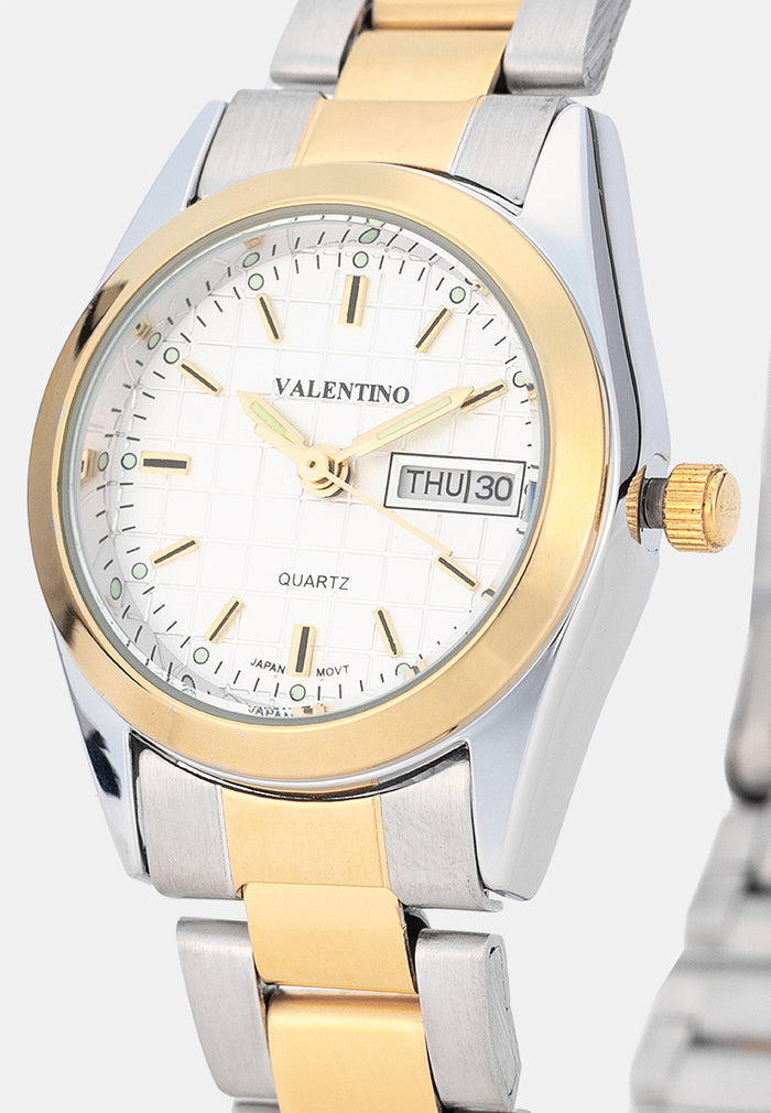 Valentino 20122592-TWO TONE-WHITE DIAL Analog Stainless Band Watch for Women-Watch Portal Philippines