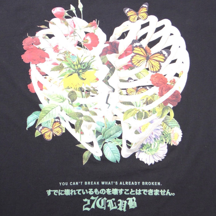 27Club Mens 2XL Black Graphic T Shirt Broken Heart Rib Cage Floral Butterfly4