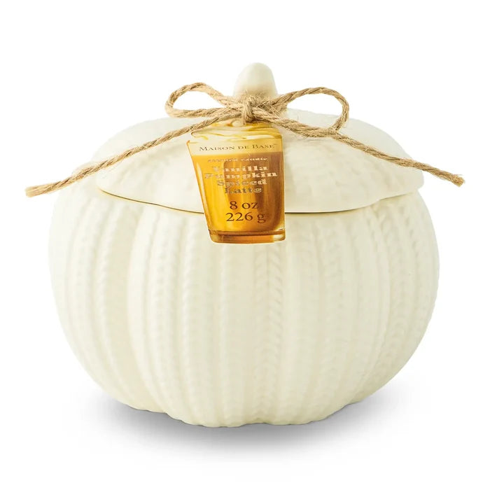 8oz Sweater Pumpkin Shaped Ceramic Candle with Lid - Vanilla