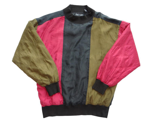 90's vintage Street Scenes Men's Quilted Silk Colorblock Jacket Large0
