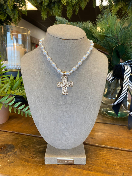 Pearl Beaded Cross Necklace