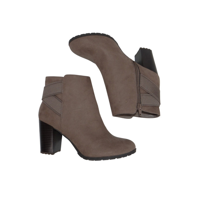 A New Day Taupe Faux Suede Block Heel Ankle Boots Size 8.5 Round Toe Zipper0