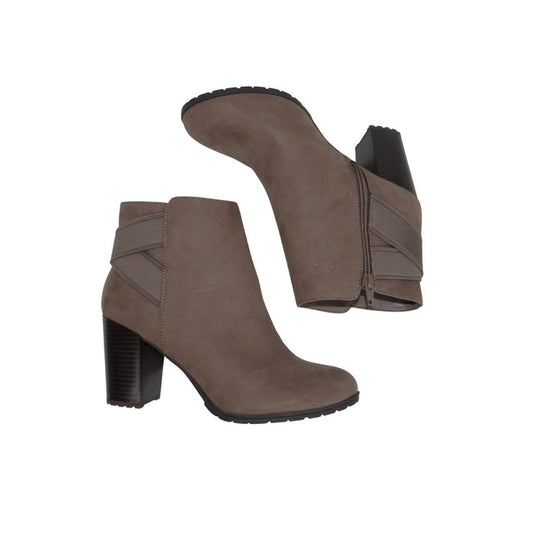 A New Day Taupe Faux Suede Block Heel Ankle Boots Size 8.5 Round Toe Zipper0