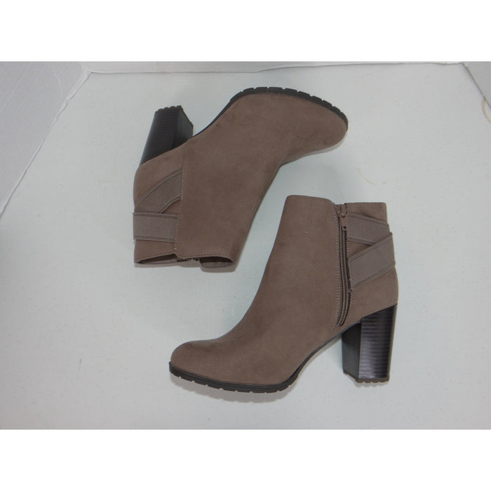 A New Day Taupe Faux Suede Block Heel Ankle Boots Size 8.5 Round Toe Zipper1