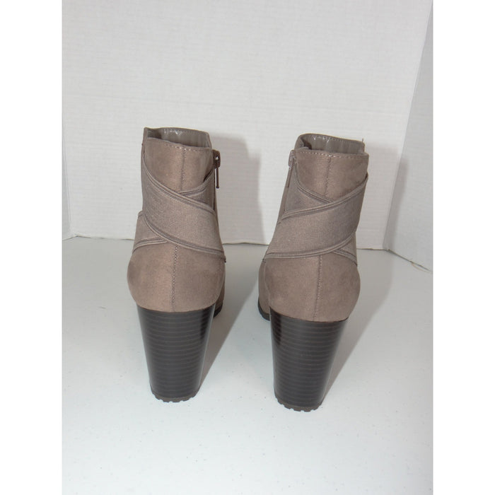 A New Day Taupe Faux Suede Block Heel Ankle Boots Size 8.5 Round Toe Zipper2