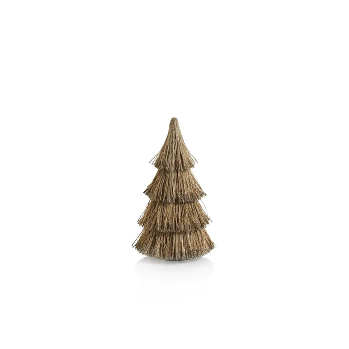 ABACA ROPE ALL-NATURAL TREE W/ CHAMPAGNE GLITTER 12"
