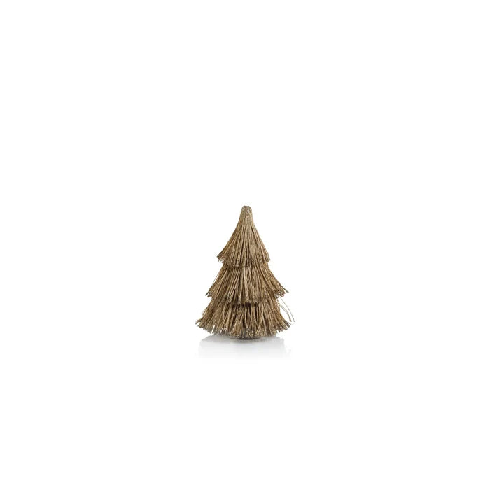 ABACA ROPE ALL-NATURAL TREE W/ CHAMPAGNE GLITTER 8"