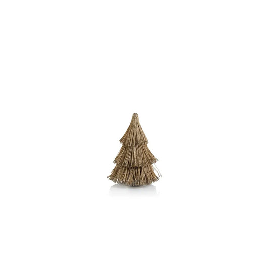 ABACA ROPE ALL-NATURAL TREE W/ CHAMPAGNE GLITTER 8"