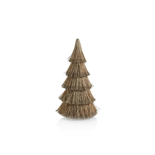 ABACA ROPE ALL-NATURAL TREE WITH CHAMPAGNE GLITTER 15"