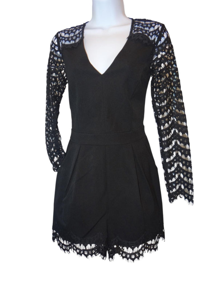 Adelyn Rae Elegant Black Lace Romper   XS0