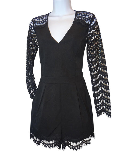 Adelyn Rae Elegant Black Lace Romper   XS0