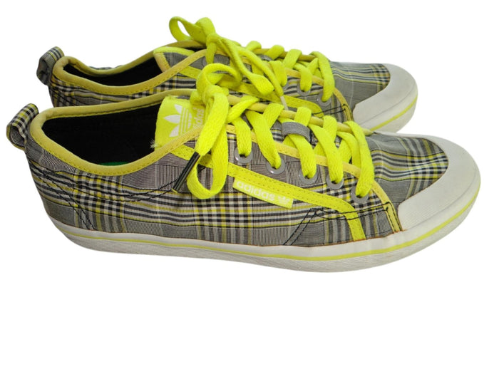 Adidas Plaid Sneakers with Neon Yellow Accents Women's 8.50