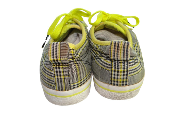 Adidas Plaid Sneakers with Neon Yellow Accents Women's 8.51