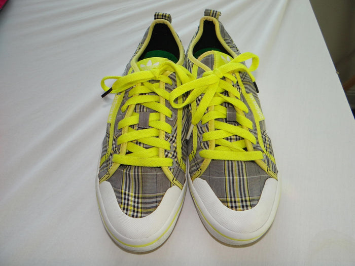Adidas Plaid Sneakers with Neon Yellow Accents Women's 8.52