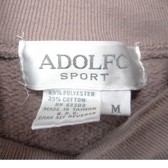 Adolfo Sport Vintage Mock Neck Sweatshirt Taupe Pink Floral Embroidered Medium1