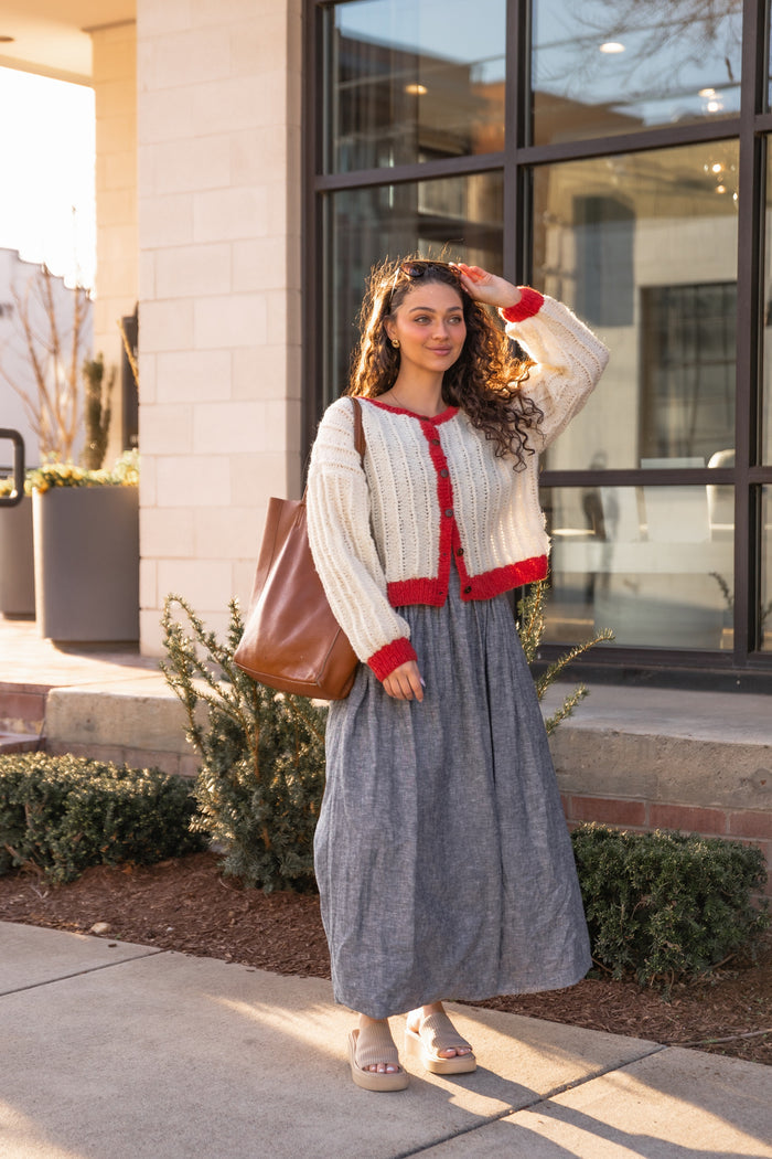 Agnes Mohair Cardigan in Natural White and Red