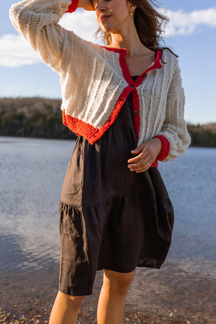 Agnes Mohair Cardigan in Natural White and Red