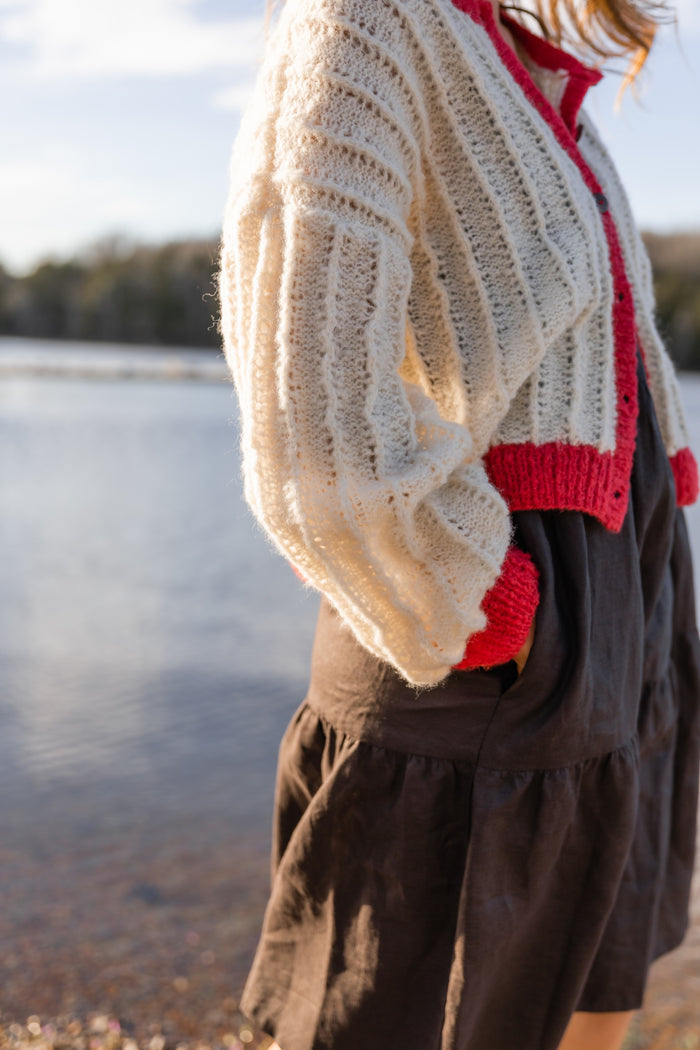 Agnes Mohair Cardigan in Natural White and Red