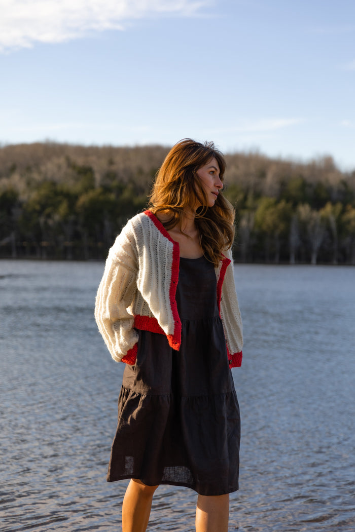 Agnes Mohair Cardigan in Natural White and Red