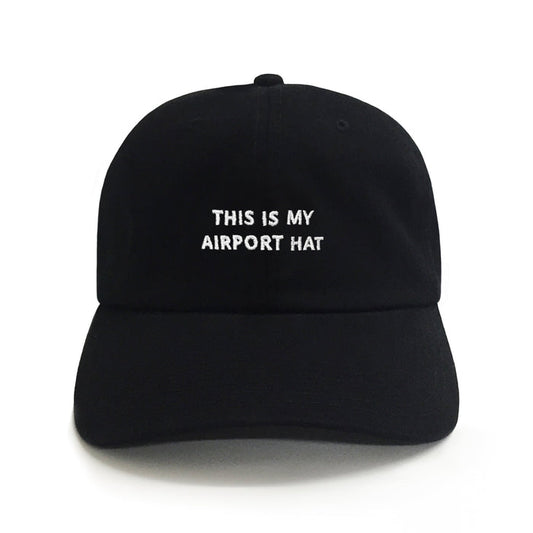 Airport Black 6-Panel Dad Hat – cotton dad hat with embroidered text, funny travel hat, comfortable gift for dads